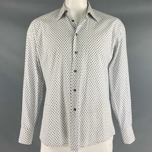 LAB PAL ZILERI Size L White Blue Dots Cotton Long Sleeve Shirt